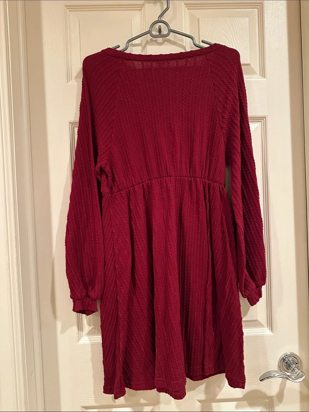 SHEIN Burgundy Long Sleeve Babydoll Dress